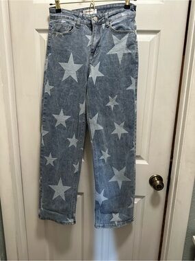 BAMBOO Light Blue Star-Print Straight Jeans